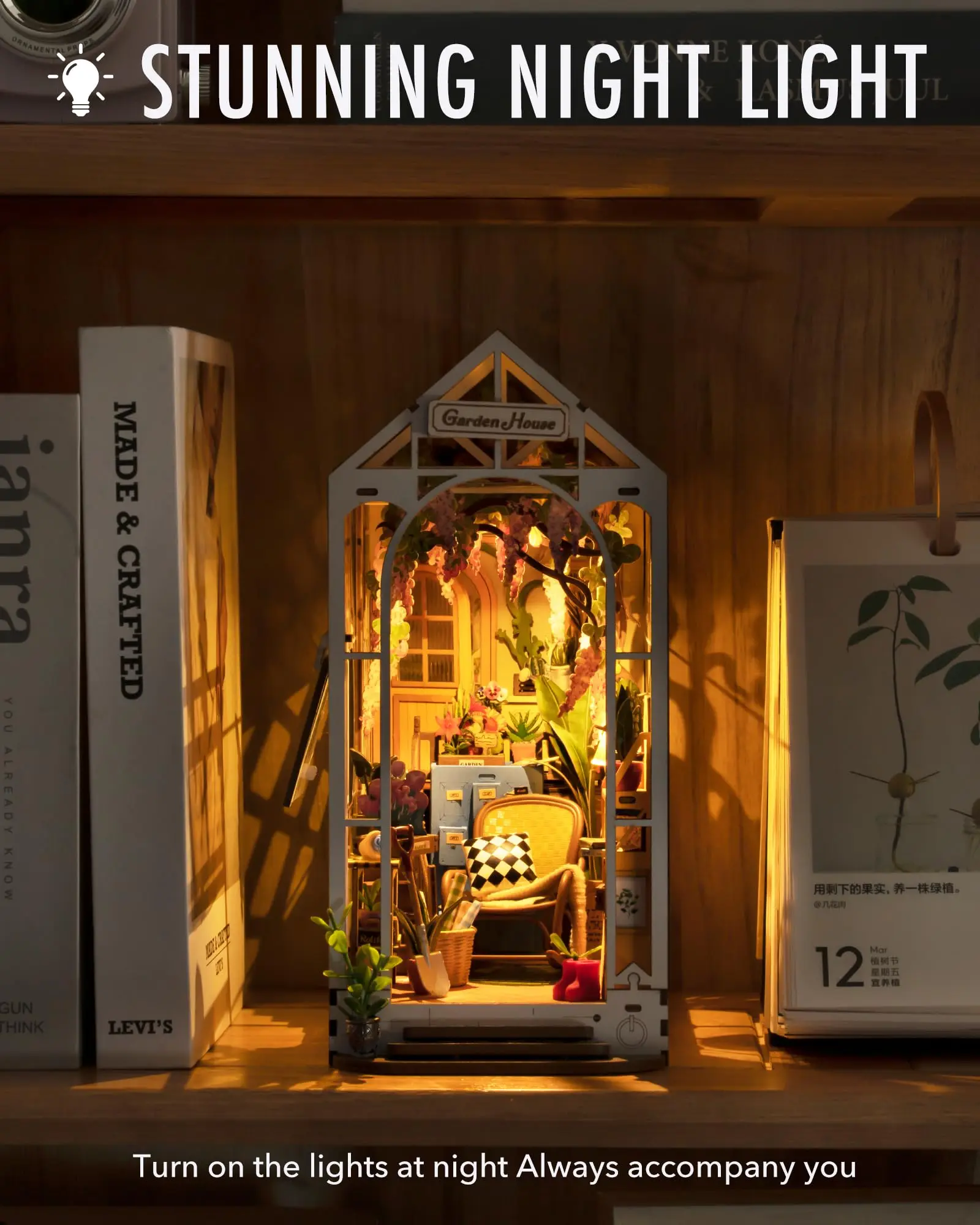 Фото Robotime Rolife Garden House Book Nook Kit Легкая сборка Книжная полка Вставка Идеальный домашний декор Игрушка в подарок для детей, женщин и девочек TGB06 №2
