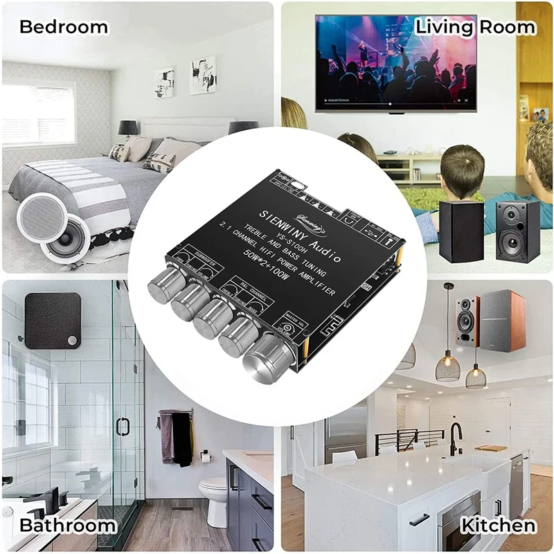 

YS-S100H 2,1 Channel усилитель звука Bluetooth Board 50Wx2 + 100W Stereo High And Low Tone сабвуфер, аудио модуль DC12-24V