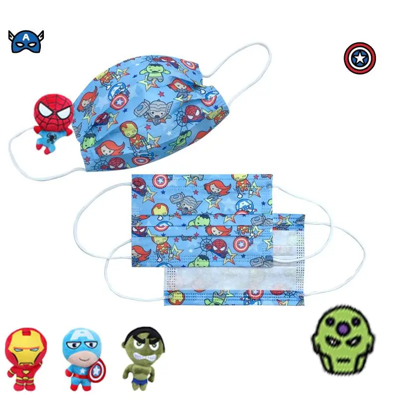 

50Pcs Kawaii Anime Iron Man The Avengers Print Mask Disposable Protective 3 Layers Facemask Cartoon Dust Mask Boy Girl Gift