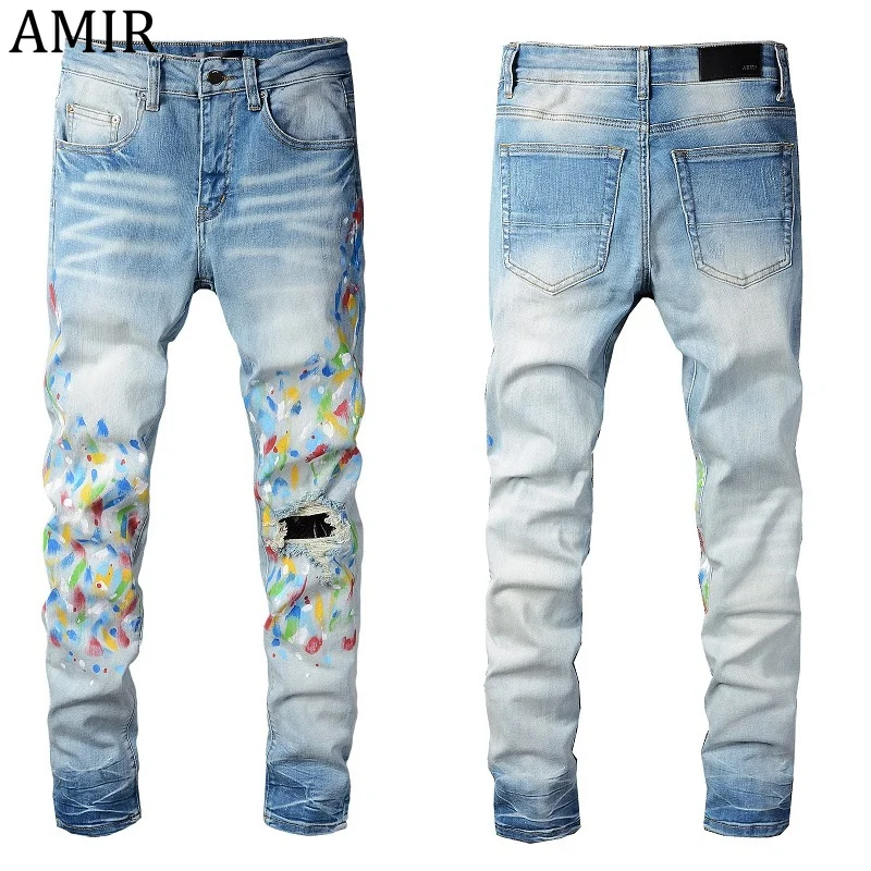 

Colorful Patchwork Graphic Jeans Zipper AMR I Jeans For Men European Mens Jeans Skinny Jeans Motorcycle Pants Pantalon Homme