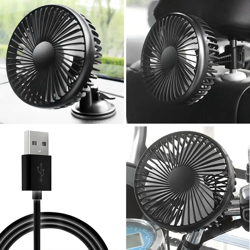 

12V/24V 360 Degree Cooling Fan Mini Car Fan ABS Black Auto Single Head Fan Suction Cup Car Seat Back Fan USB Universal Car Fan