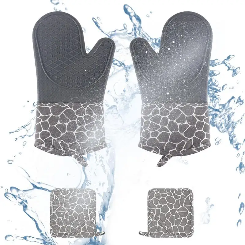 

Oven Mitts And Pot Holders Sets 4-Piece Set Heavy Duty Cooking Gloves Kitchen Counter Safe Trivet Mats Soft Waterproof No BPA