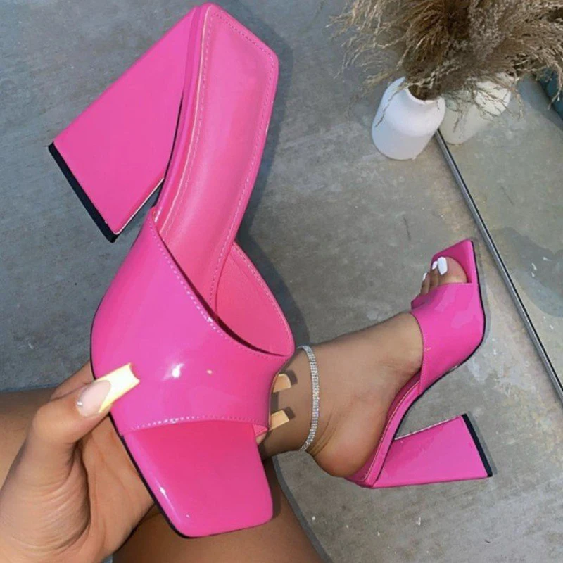 

2022 Summer New Fashion Square Head One-line Thick Heel Sandals And Slippers Large Size Fish Mouth High Heels -40