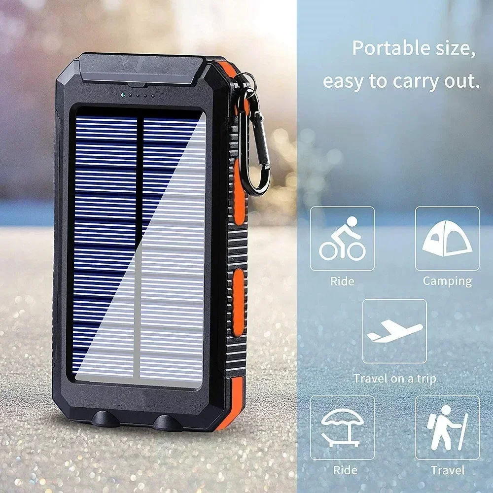 200000 mAh Solar Power Bank Водонепроницаемый мобильный аккумулятор большой емкости Быстрая