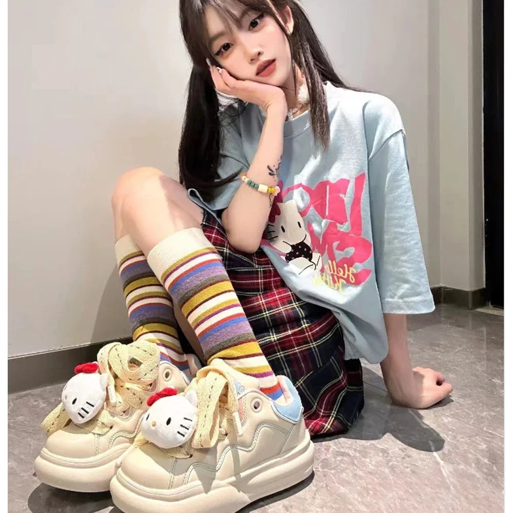 

Sanrios аниме Kawaii Hellokittys обувь для крикета Весна Осень Досуг универсальная дышащая маленькая белая обувь подарки