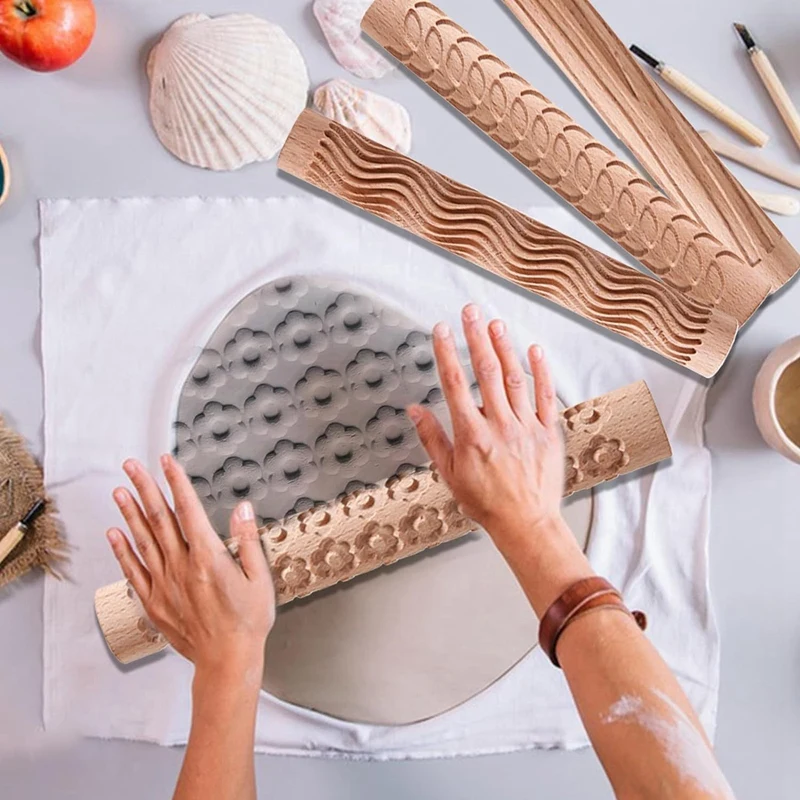 6 шт. ролики для моделирования глины текстурные 15X2 см деревянная ручка гончарные