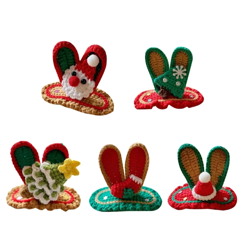 

77HD Christmas Hairpin Stylish Christmas Pattern Hair Clip Lovely Rabbit Ears Design Hairpin Decorative Pin for Kids