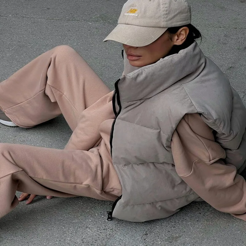 Warm Fashion Standing Collar Vest Female Casual Street Personality Zipper Casual Jacket Autumn Female Loose Cardigan Tide