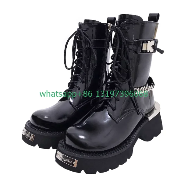 Женские ботинки на шнуровке в стиле панк с лакированным дизайном ковбойские