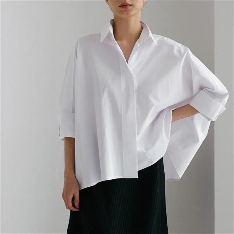 

SuperAen Loose Oversize Shirt Fashion Thin Shirt Bat Sleeve Women Clothing College Cape Cardigan Shirts for Women