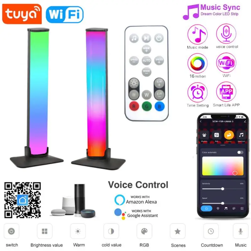 

New Tuya 2PC Symphony Light RGB Smart LED Light Bar WiFi+IR Smart LED Light Bar Color Bar Light Suitable For Alexa Google Home