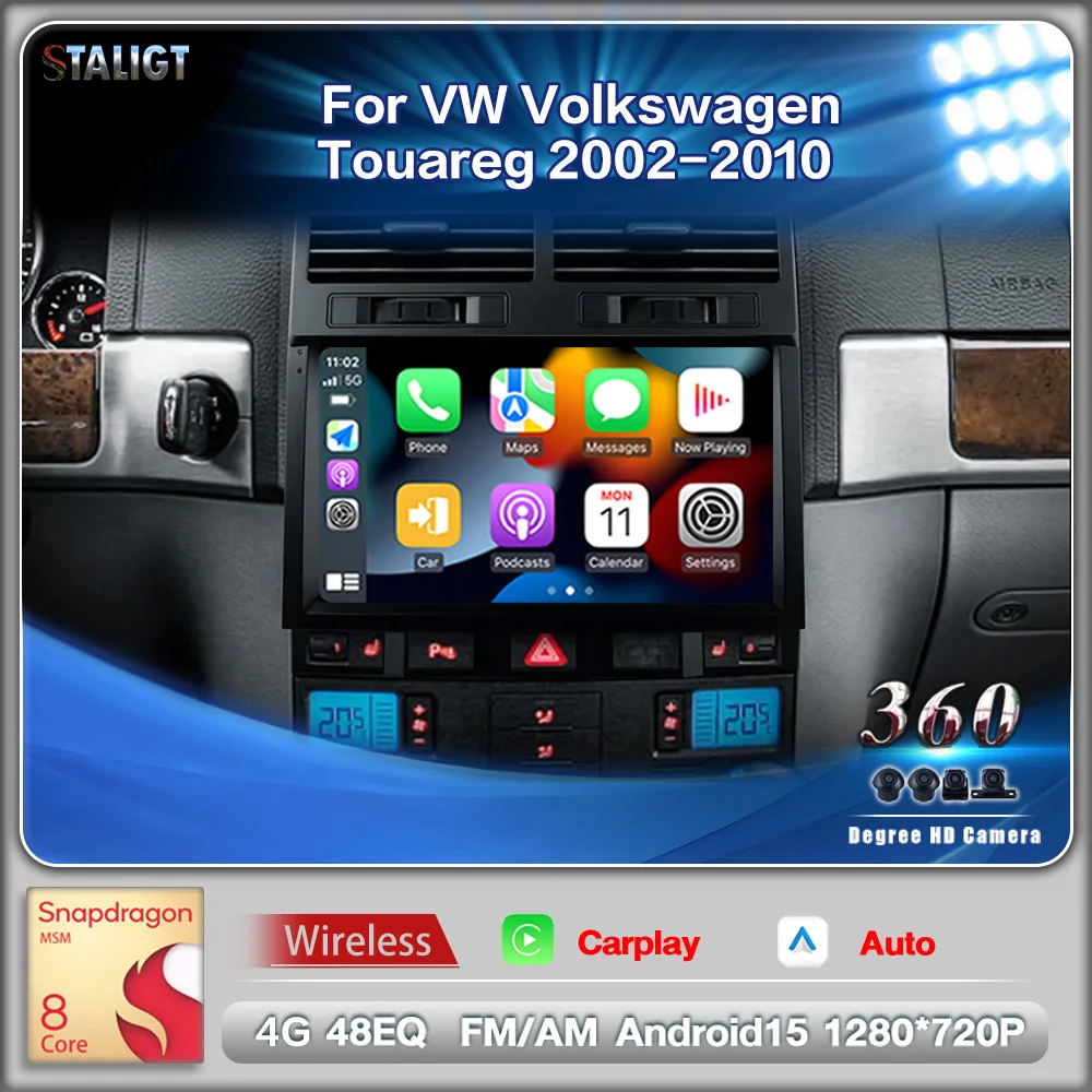 Фото Carply Android Auto беспроводной 8 ядер FM AM автомобильный радиоприемник для VW Volkswagen Touareg 2002-2010 авторадио мультимедийный автомобильный плеер №1