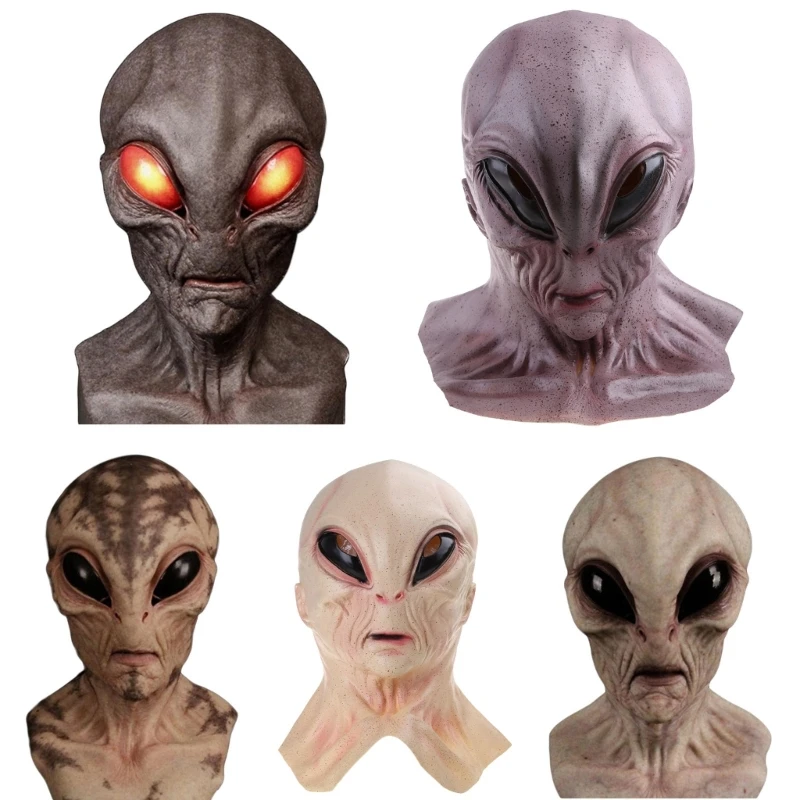 

Halloween Full Head Latex Mask Creppy Big Eyes Extraterrestrial Doll Headgear Novelty UFO Cosplay Costume Party Props