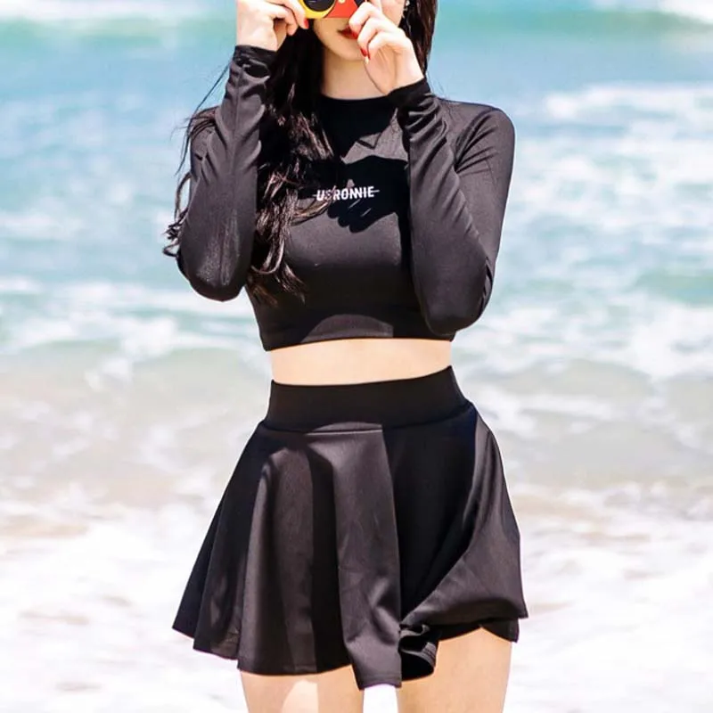 

New Women Sexy Swimsuit Two Pieces Korean Style Long Sleeves Sunscreen Beach Clothes Swimsuit Female Bathing Suit Swimwear