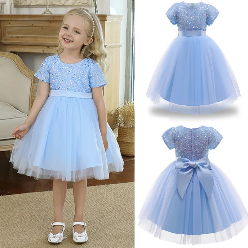 

3-8 Year Girls Princess Dress Sequin Lace Tulle Wedding Party Tutu Fluffy Gown For Children Kids Evening Formal Pageant Dress