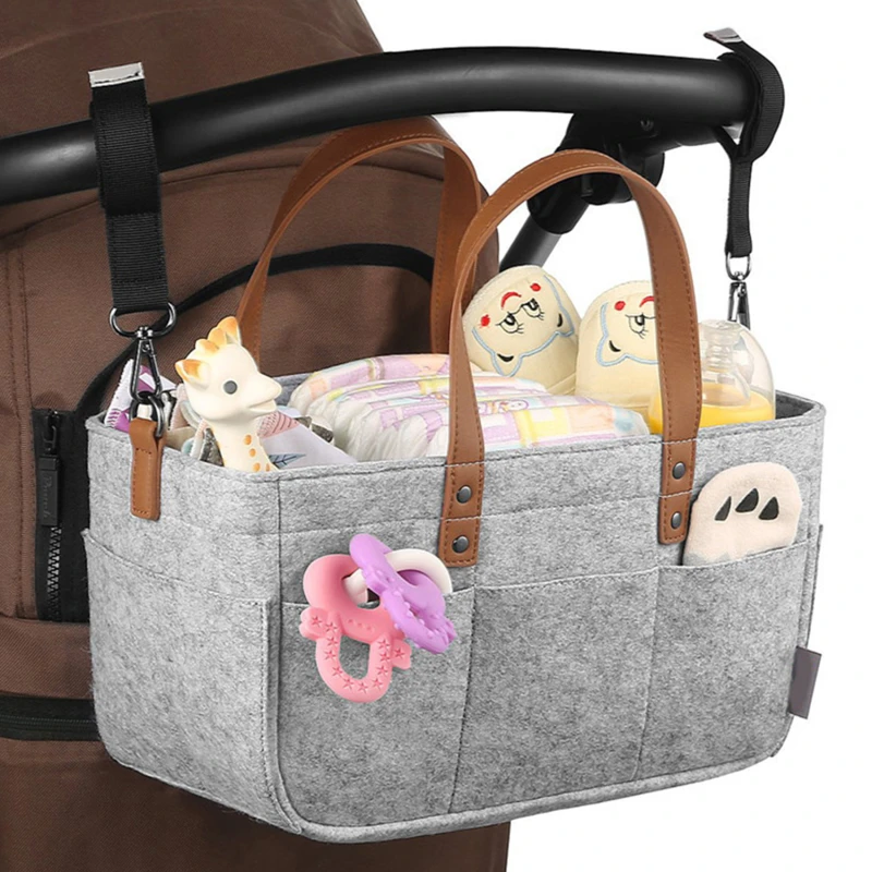

Felt Storage Basket Infant Diaper Bag with Handle Changing Nappy Storage Carrier Large Pocket Travel Organizer Nursery Essential