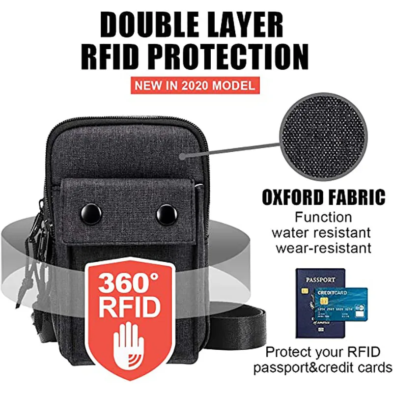 Men Women Travel Neck Passport Pouch Holder Multifunction Shoulder Bag Hidden Hanging Wallets for Cards Money Phone Organizer