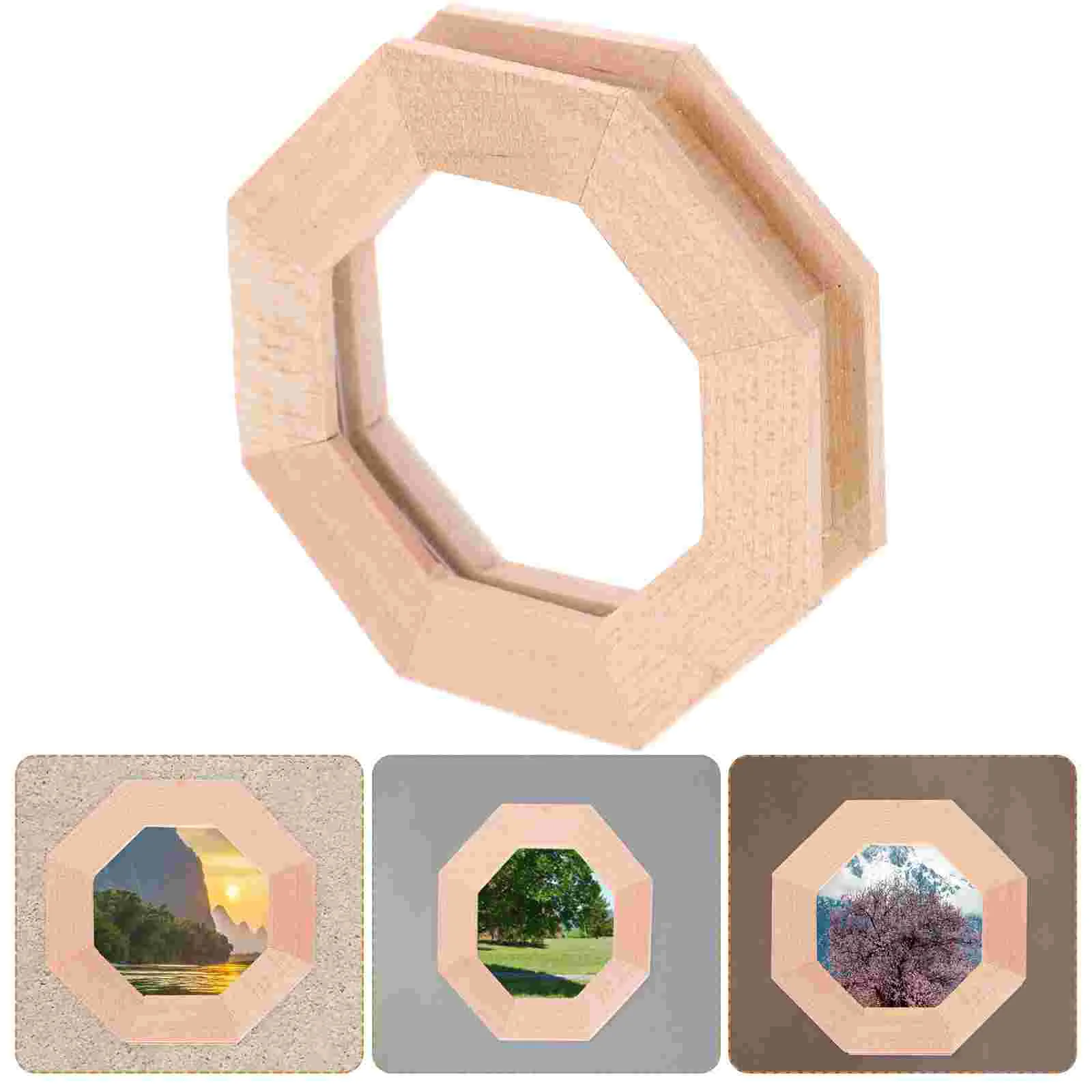 

Dollhouse Miniature Furniture Diy Wood Window Frame Mini House Octagon Window Decoration