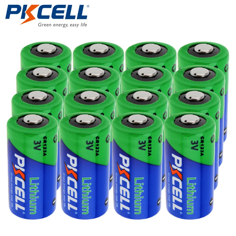 

16Pcs*PKCELL Battery CR123A 16430 2/3A CR123 CR17345 17345 LiMnO2 1500mAh 3V Lithium Battery Batteries
