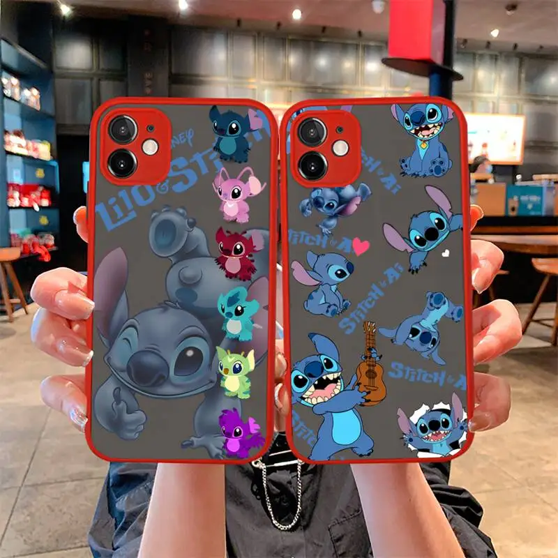 

Cute Disney Stitch Phone Case For iphone 13 12 11 Pro Mini Max XS X 8 7 Plus SE 2020 XR Matte Transparent Light red Cover