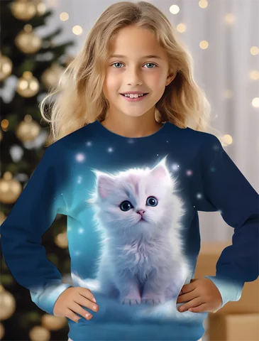Детские длинные футболки с милыми животными и кошками, уличная одежда с 3D принтом для мальчиков и девочек, Повседневная модная футболка большого размера, Детские футболки, топы, одежда