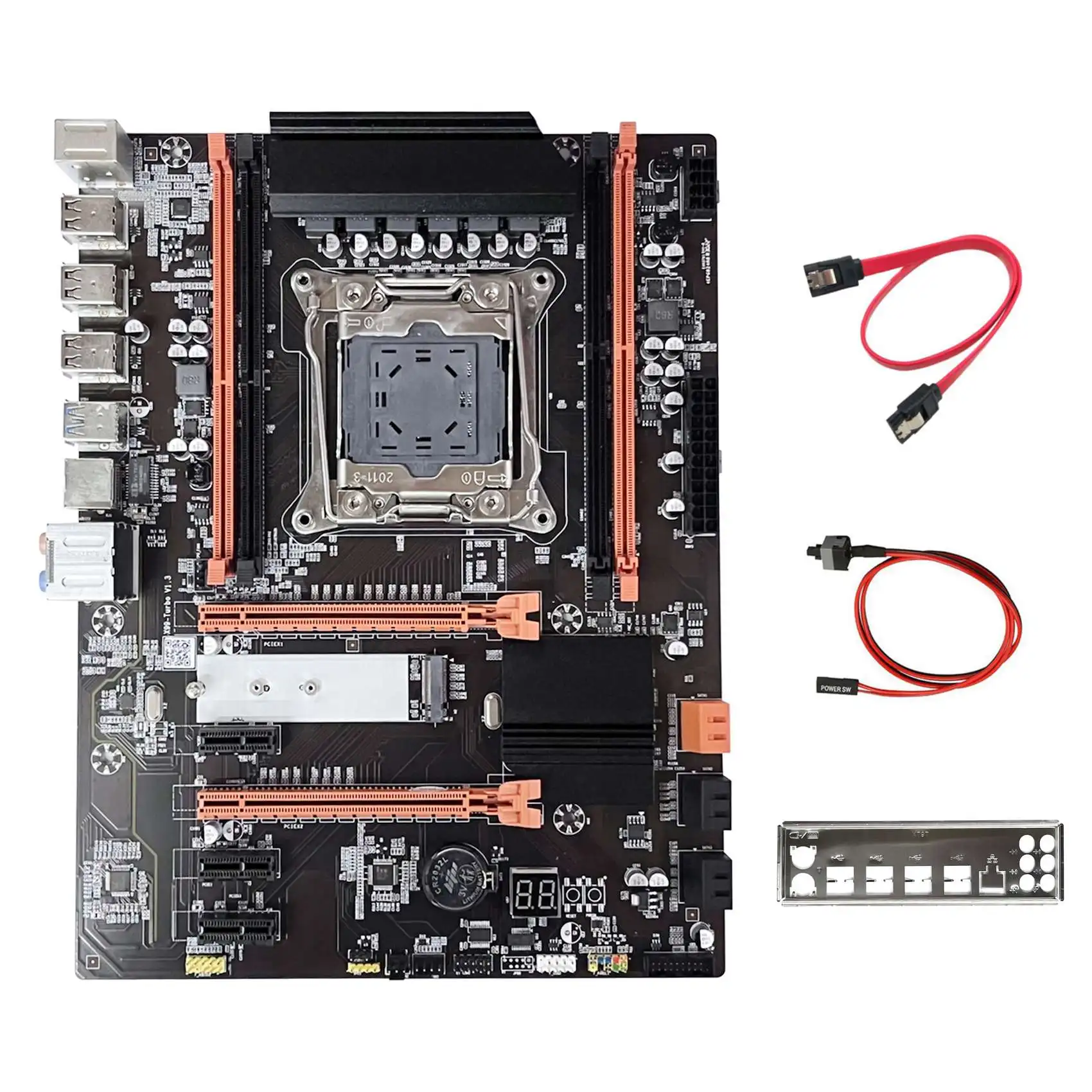 

X99 Motherboard+SATA Cable+Switch Cable+Baffle LGA2011-V3 M.2 NVME NGFF Support DDR4 4X16G Support E5-2609 V3 CPU