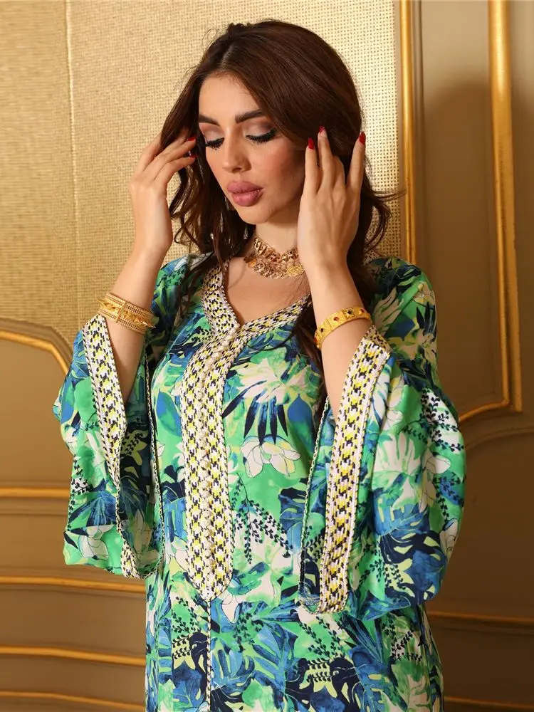 Ramadan Eid Mubarak Chiffon Sequin Kaftan Abaya Dubai Turkey Islam Muslim Long Dress Abayas For Women Robe Arabe Femme Musulmane