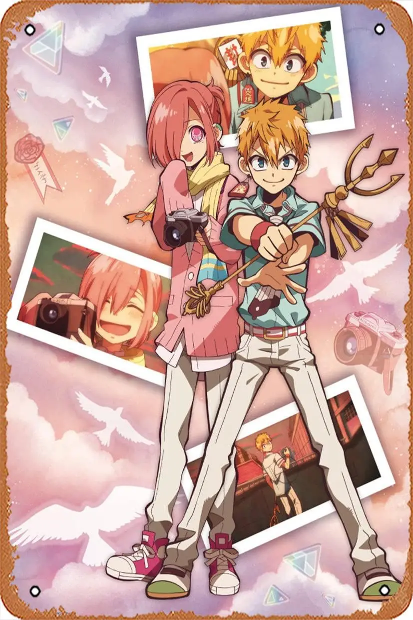 Muecddoa Ретро Металлическая вывеска Toilet-Bound Hanako-Kun Kou и Mitsuba Винтажная жестяная