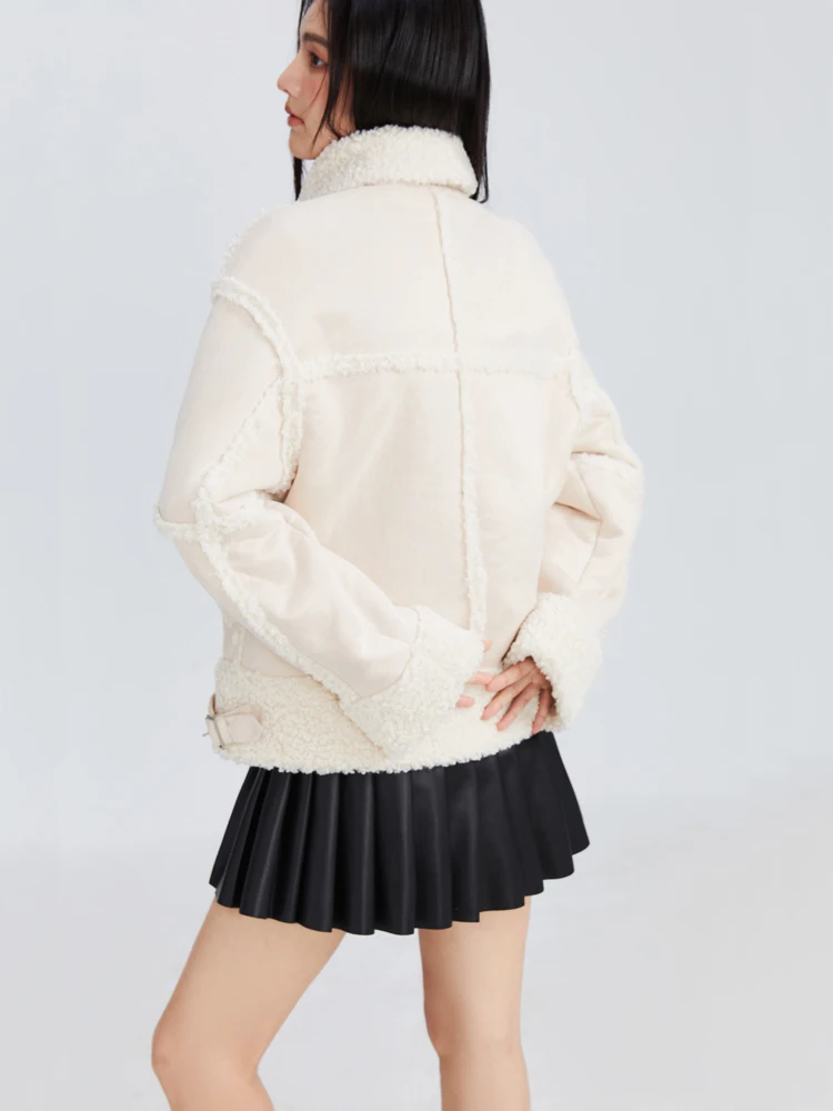 One-T 2022 Winter Women Faux Fur Plush Jackets Thick Fleece Warm Coats White Turn-Down Collar Zipper Fashion Casual Overcoats