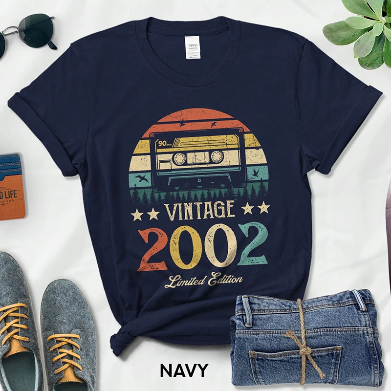 

Vintage 2002 Limited Edition Retro Cassette Women T Shirt 20th 20 Years Old Birthday Party Girlfriend Gift Black T-shirt Femme