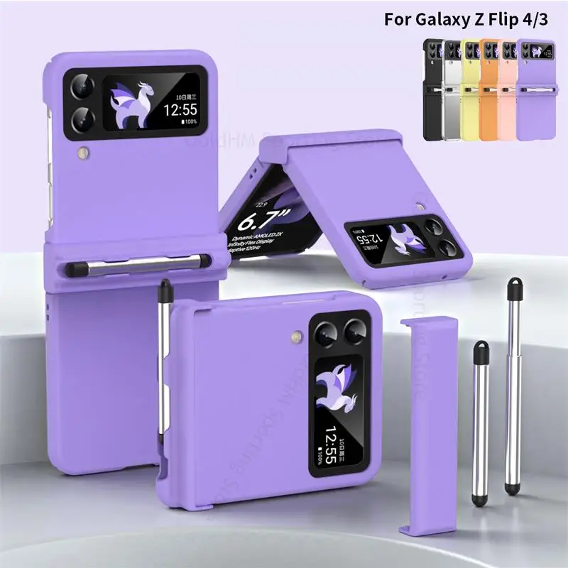 

Hinge Case For Samsung Z Flip 4 5G SM-F721B Candy Color Phone Case For Galaxy Z Flip4 Stylus Slot S Pen Holder Matte Phone Cover