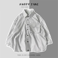 striped shirt jacket mens womens hong kong style japanese casual oversize trend black autumn unisex long sleeved shirt