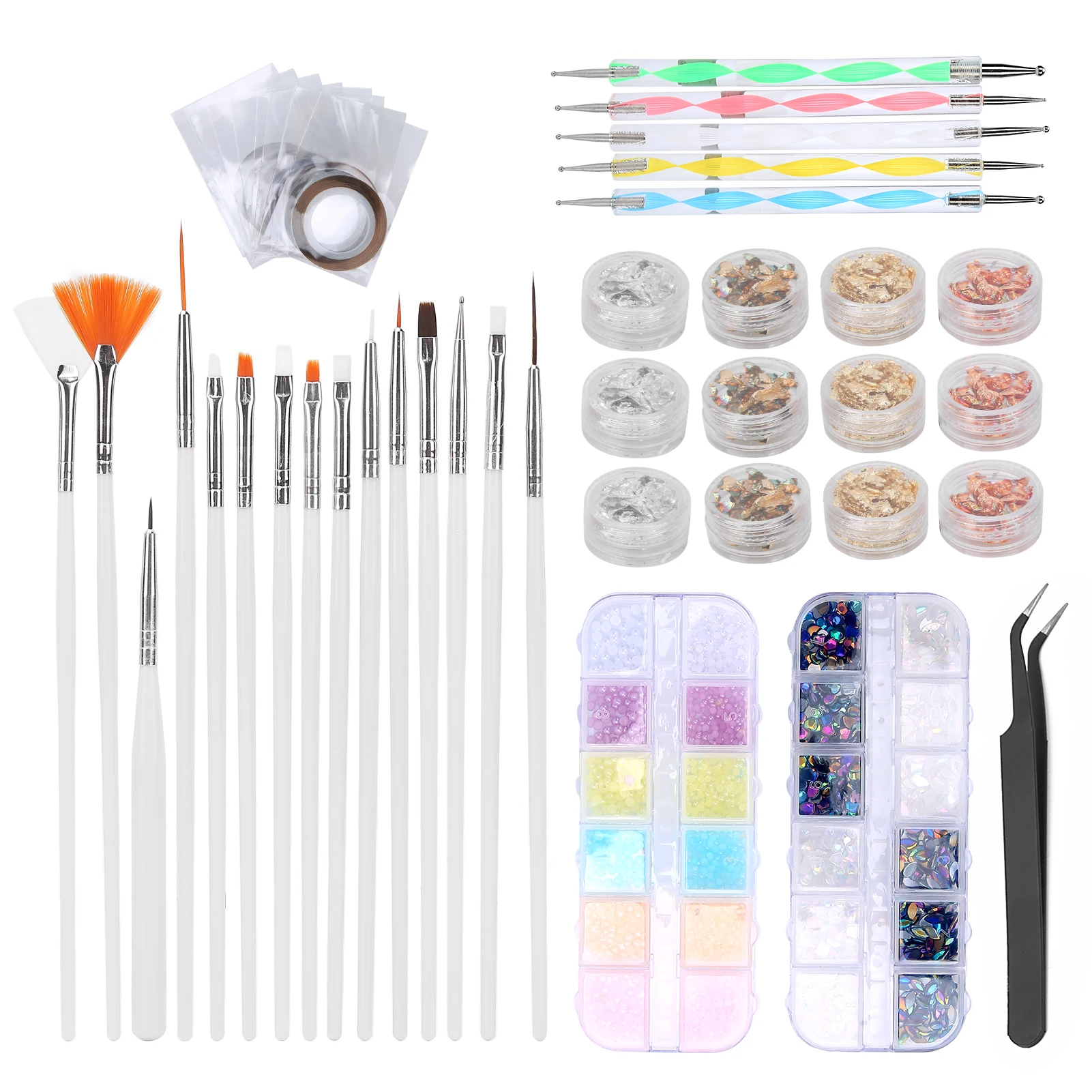 

Nail Art Tool Set Nail Brush Dotting Pen Rhinestones Decoration Tin Foil Paper Kit