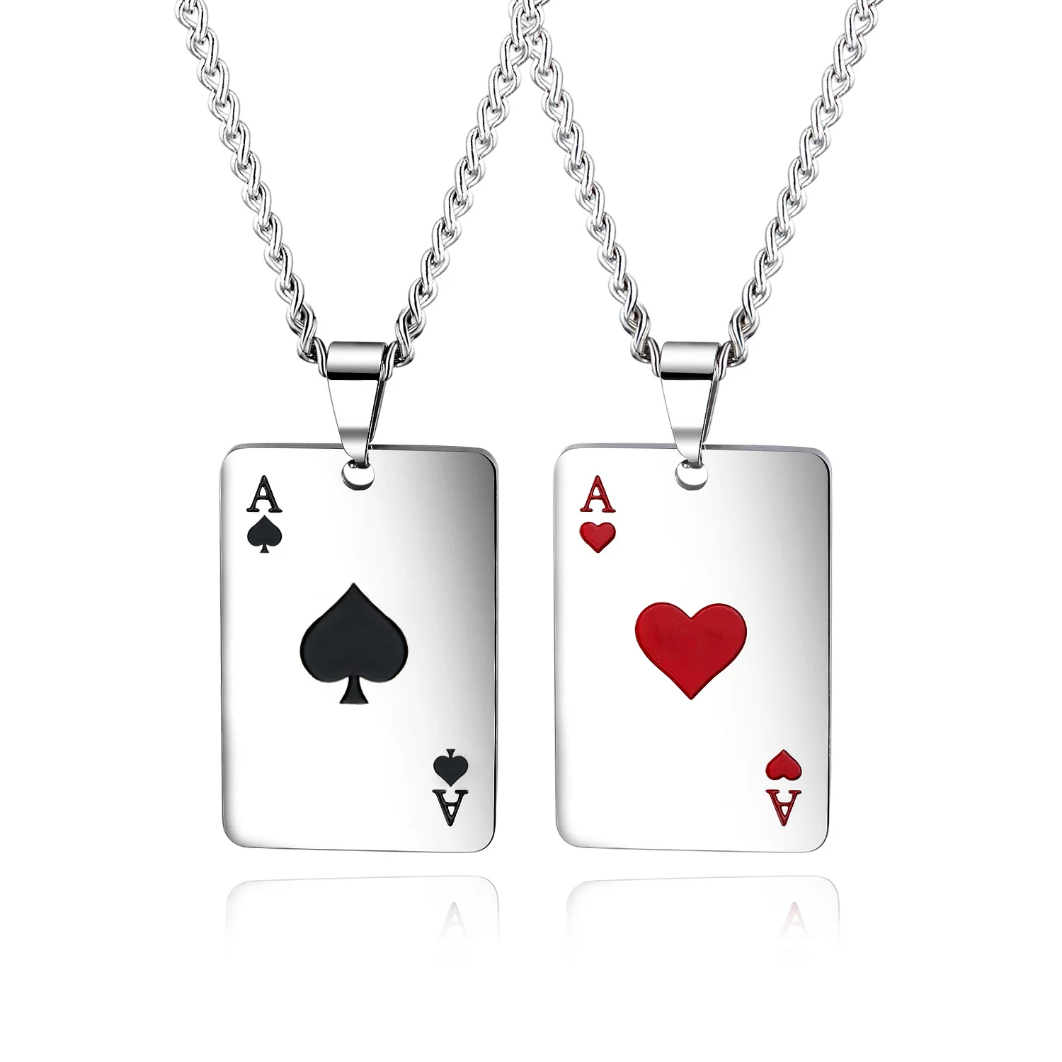 

Мужское ожерелье с подвеской «Счастливый покер», длинная цепь из нержавеющей стали красного, черного и серебристого цвета, Ювелирное Украш...