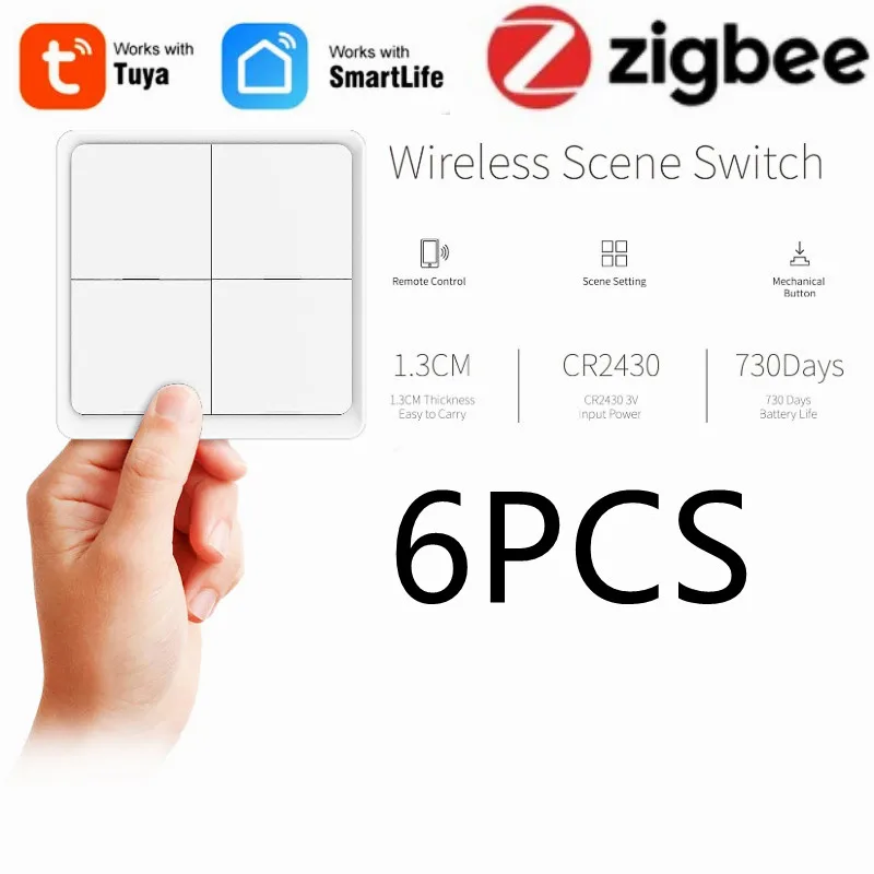 

Tuya Zigbee 12 Scenes Switch Smart Home Equipment 4 Gang Control Push Button Remote Control Smart Life Work With Zigbee Gateway