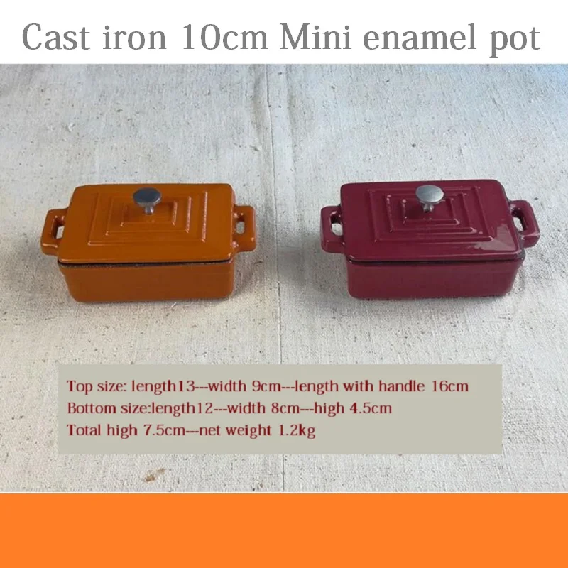

Cast iron 10cm Mini enamel pot Soup Pots Rectangle
