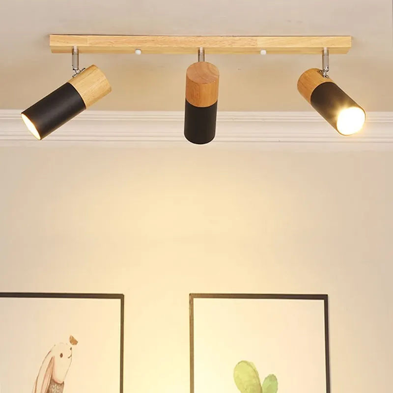 

Nordic Wooden Ceiling Light Single Head Three Rotatable Spotlight For Living Room Bedroom Dining Room Cloakroom Lighting Fixture