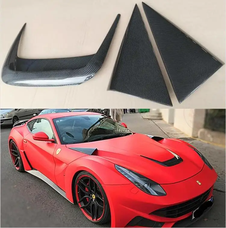 

3PCS/SET Carbon Fiber Front Bumper Engine Hood Bonnet Vent Air Outlet Cover For Ferrari F12 2013 2014 2015