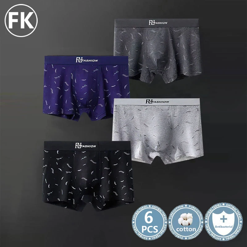 6Pcs FK Underwear Mens Cotton Boxers Homme Brand Underpants Male Panties Shorts U Convex Pouch Plus Size L-5XL Hot Free shipping