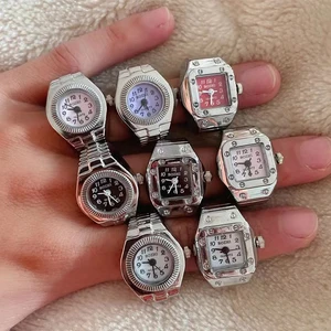 Imported Vintage Punk Finger Watch Mini Elastic Strap Alloy Watches Couple Rings Jewelry Clock Retro Roman Qu