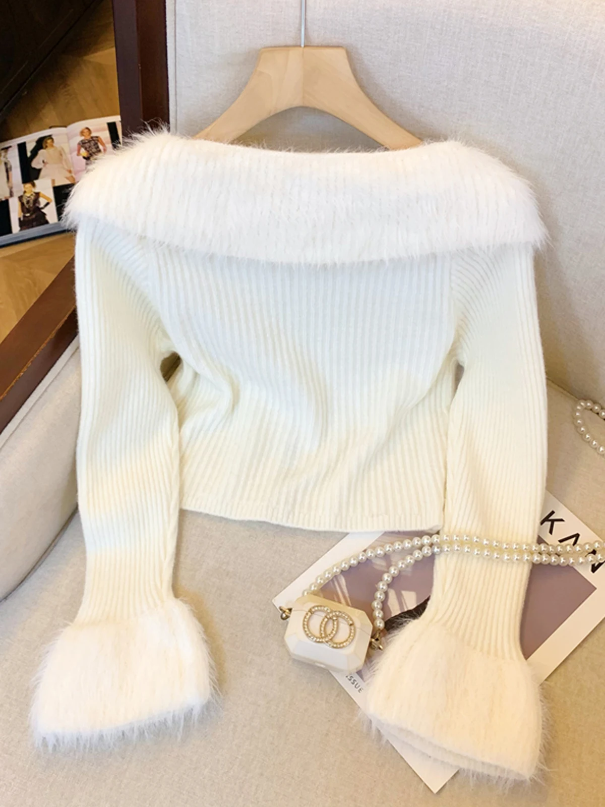 Французская пушистая лоскутная вязка с двойной молнией женская осенне-зимняя