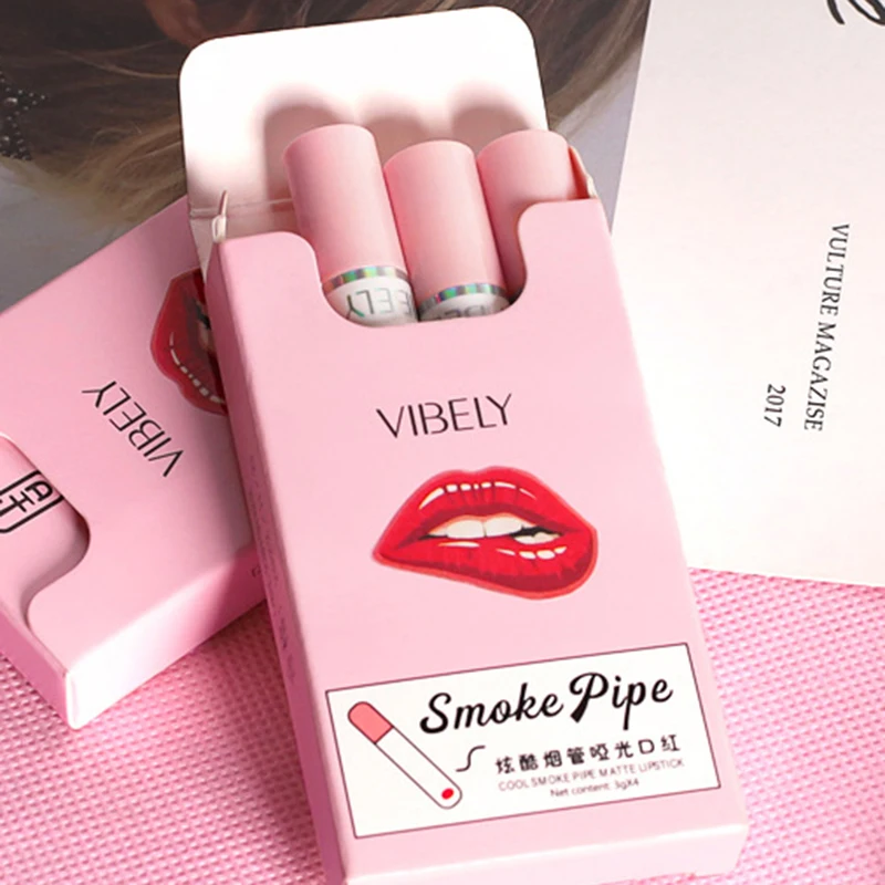 

4Pcs/lot Sexy Cigarette Lipsticks Long Lasting Matte Moisture Lip Makeup Waterproof Smoke Tube Lip gloss Velvet Red Lip Cosmetic