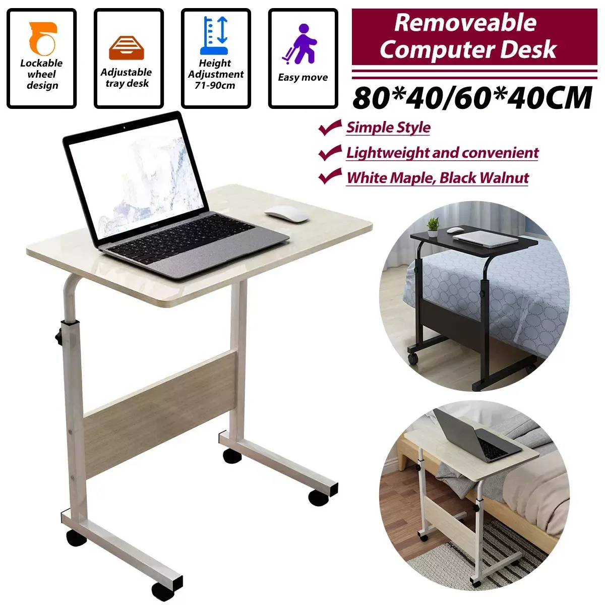 

80x40CM 60x40CM Foldable Computer Table Adjustable Portable Laptop DeskRotate Laptop Bed Table Can be Lifted Standing Desk