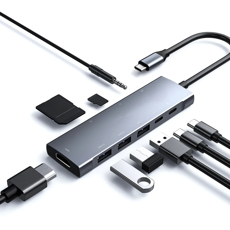 

9 в 1 USB 3.0 Тип C USB C концентратор для ПК ноутбука Mac Pro с HDMI-совместимым PD SD/TF Аудио адаптер 3,5 мм