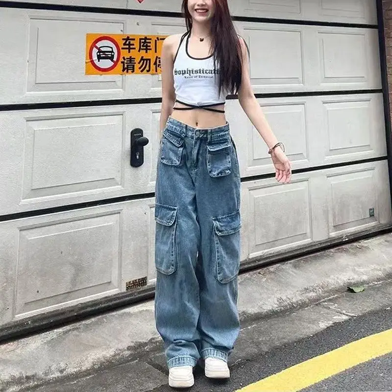 

Модные однотонные женские джинсы с эффектом потертости, новинка на весну и осень, свободные и повседневные Прямые свободные брюки, T58