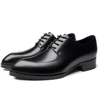 new trendy mens lace up genuine leather pointed toe low heels mature man casual oxfords office comfort shoes