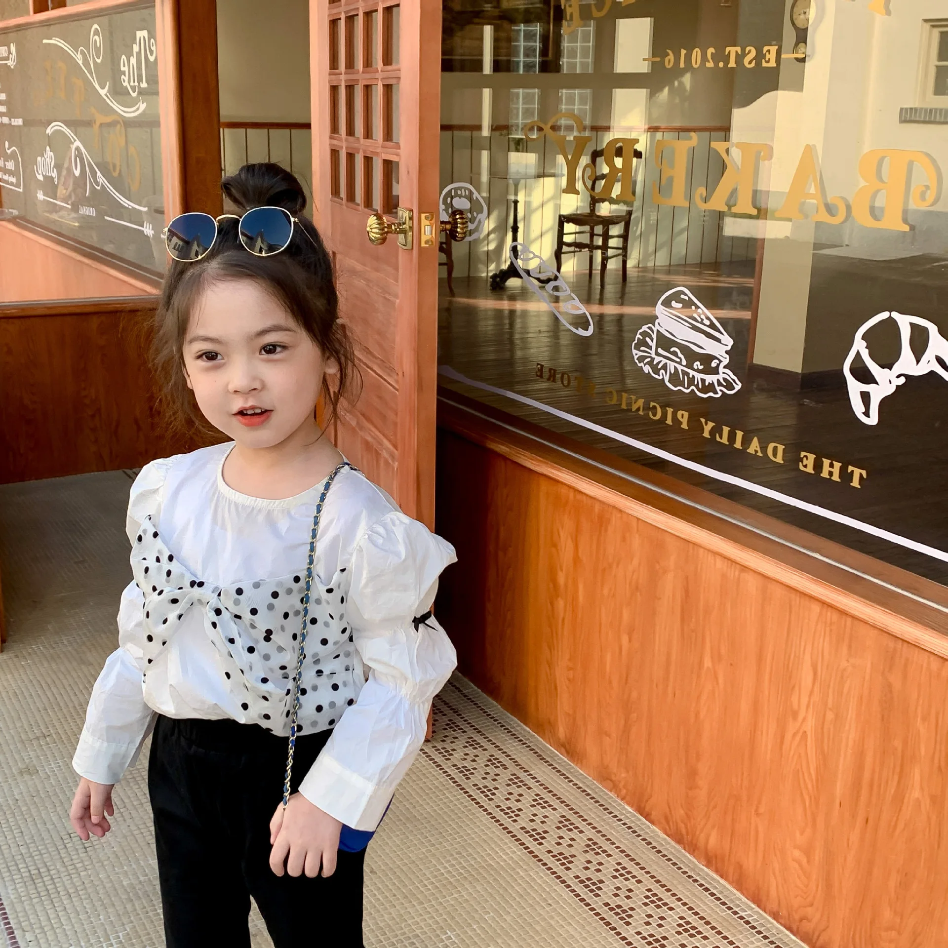 Newborn Baby Girls Clothes Sets Puff Sleeve Polka Dot Bowknot T Shirt Tops Flared Pants Trousers Outfits Clothes