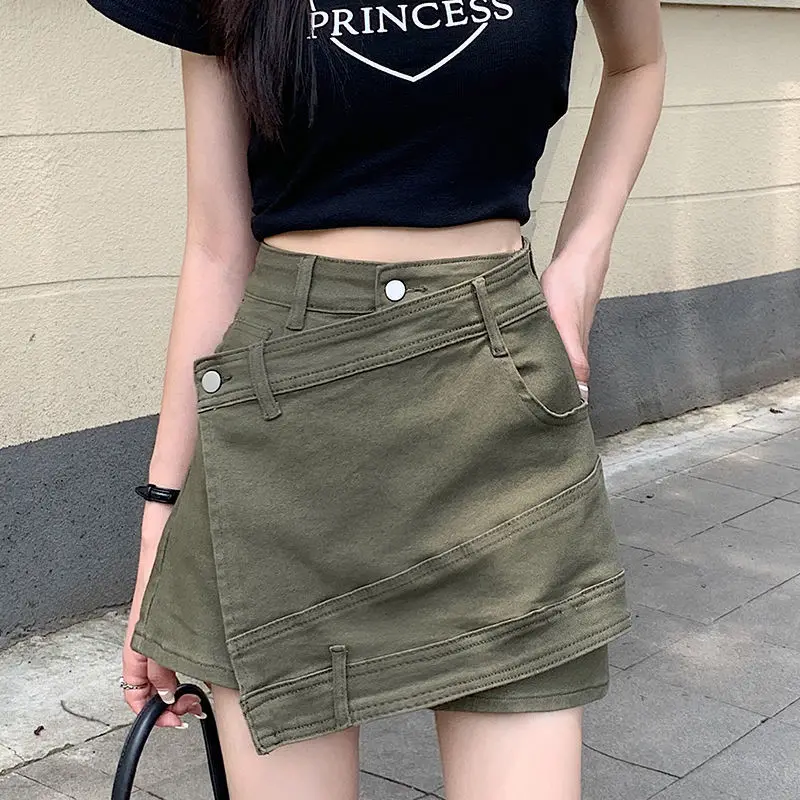 2023 Summer New Women Denim Shorts Pleated High Waist Stretch Jeans Y2K Women Fashion Vintage Beach Casual Shorts Skirt Korean