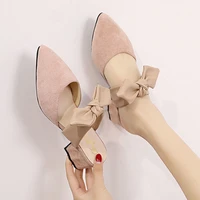 2022 summer shoe designer sandal for women butterfly knot pointed suedethick high heels luxury pumps
