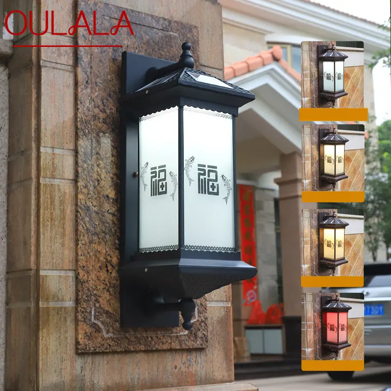 

OULALA Solar Wall Lamp Creativity Fish Blessing Decor Outdoor Sconce Light LED Waterproof IP65 for Home Villa Courtyard